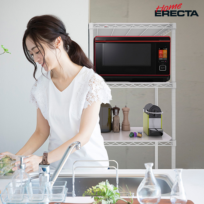 ホームエレクター キッチンラック クローム スライディングシェルフ 人造大理石キッチンボード付き W600 D450 H1600mm 家庭用 お客様組立品 公式 エレクター オンラインショップ Erecta Online Shop エレクター株式会社