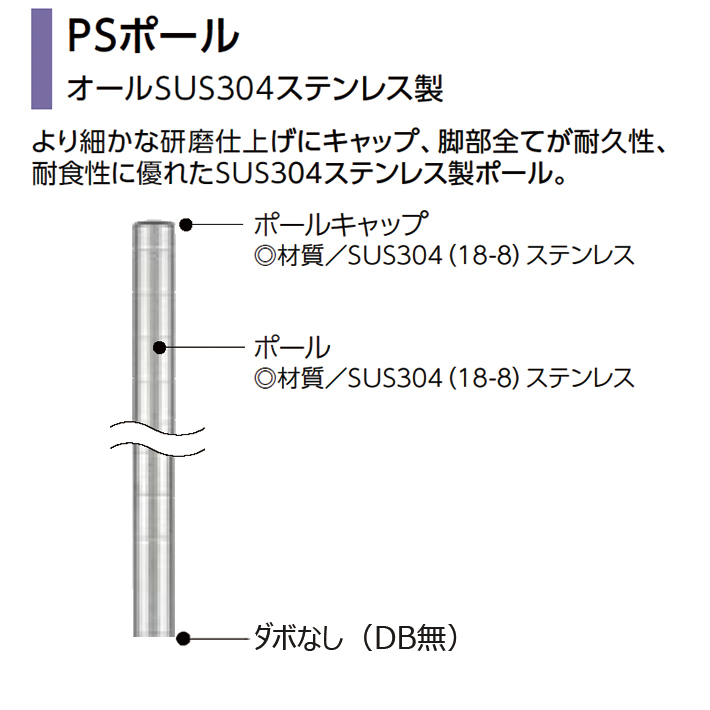 エレクターシェルフ スーパーシリーズ ステンレスワイヤーシェルフ W910×D919×H2197mm PSポール 打ち込みキャスター用(ダイカストナット･アジャストボルト無) 4段 【業務用】