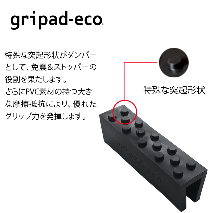 グリパッド･エコ gripad-eco ストッパー S30(角パイプ30mm用) 5個 / 1セット W50×D200×H65mm 【業務用】