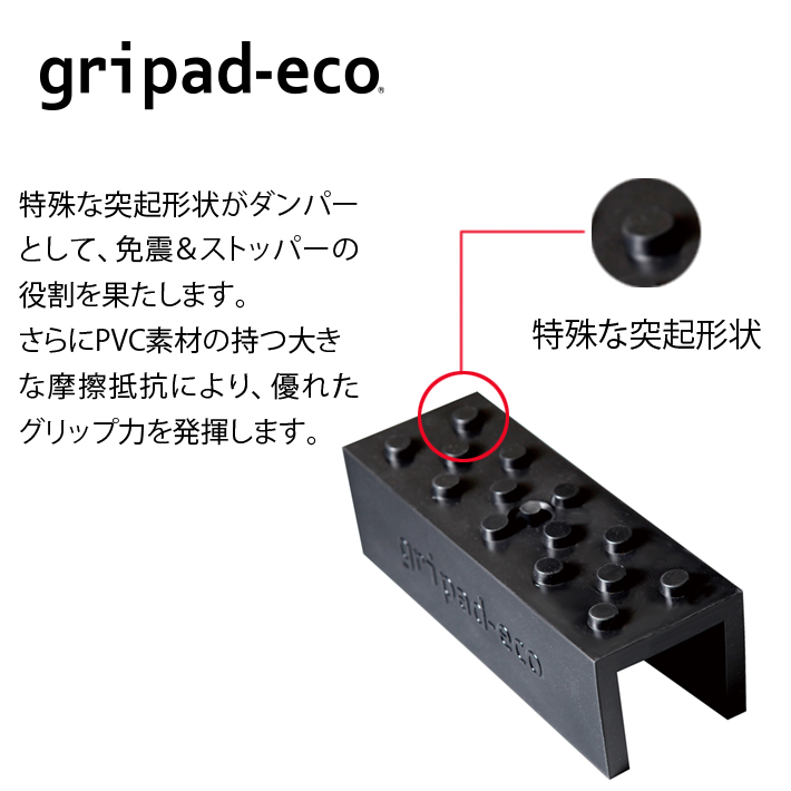 グリパッド･エコ gripad-eco ストッパー S50(角パイプ50mm用) 5個 / 1セット W72×D200×H65mm 【業務用】