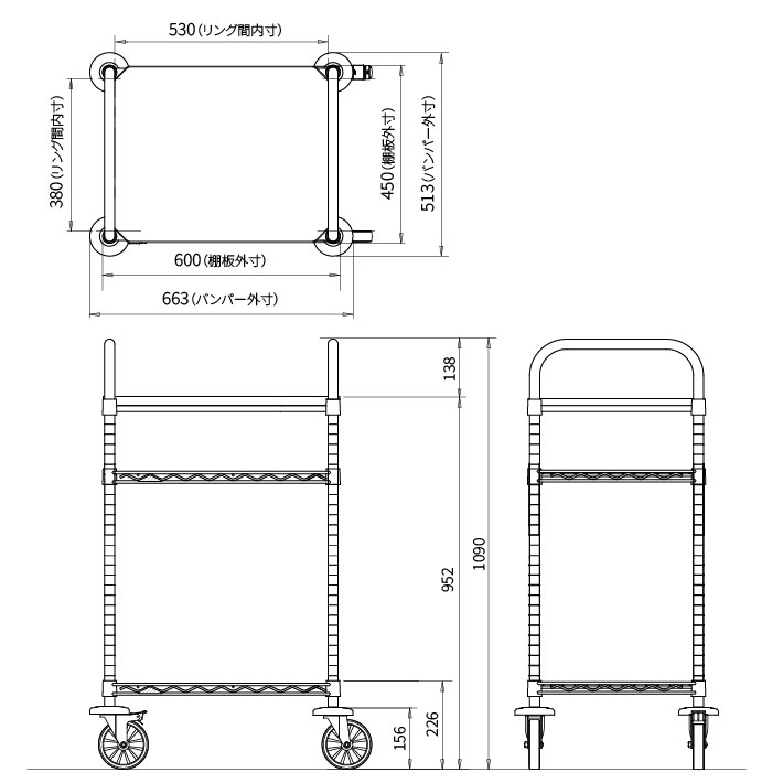 ベーシックシリーズ  ウッドカートセット オールド W600×D450×H1090mm 3段 【お客様組立品】