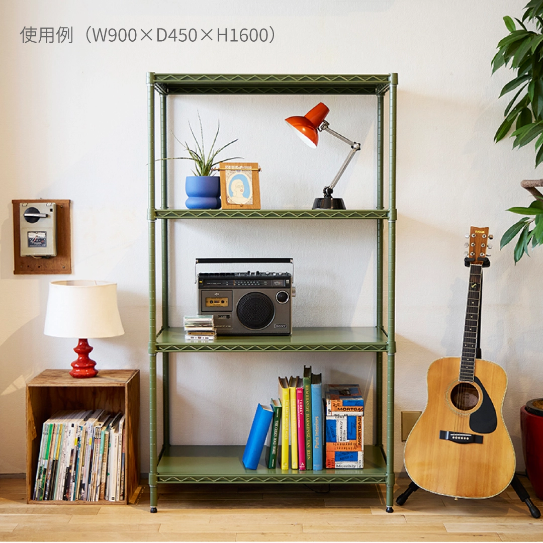 ベーシックシリーズ フラットシェルフ W900×D450×H1600mm オリーブグリーン 4段【お客様組立品】（数量限定品）