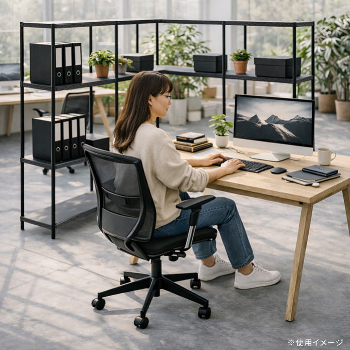 ベーシックシリーズ フラットシェルフ W750×D450mm×H1600 ブラック 4段【お客様組立品】