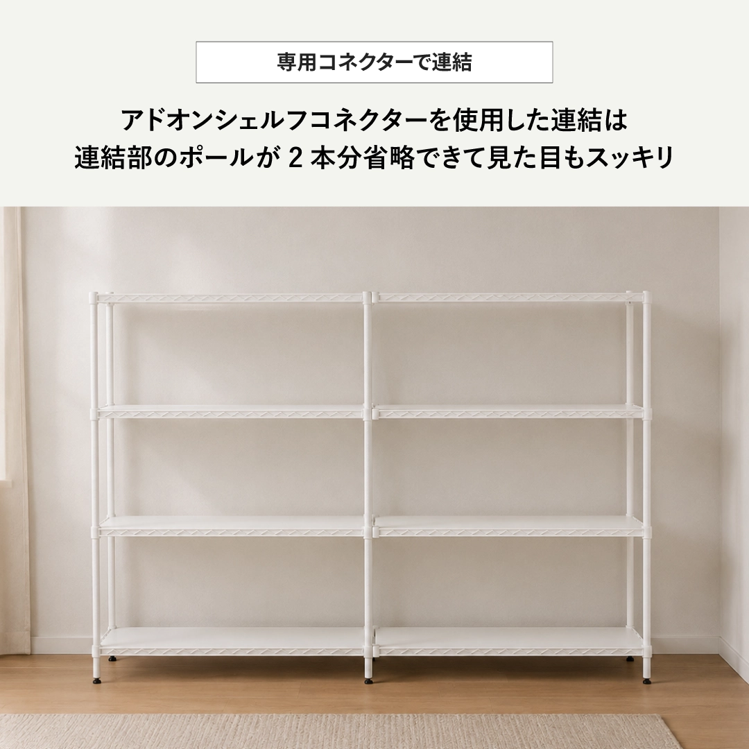 ベーシックシリーズ フラットシェルフ W1200×D350×H1600mm ホワイト 4段【お客様組立品】