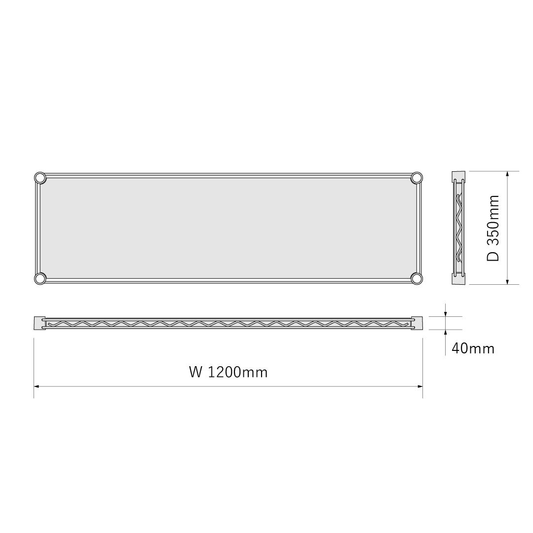 ベーシックシリーズ フラットシェルフ W1200×D350×H1900mm ブラック 5段【お客様組立品】