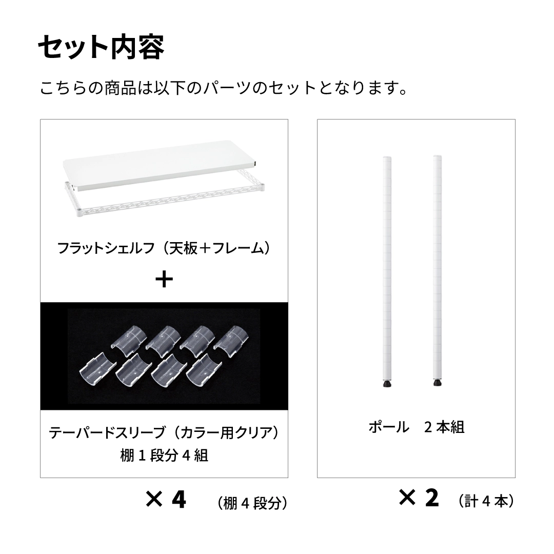 ベーシックシリーズ フラットシェルフ W900×D450×H1600mm ホワイト 4段【お客様組立品】