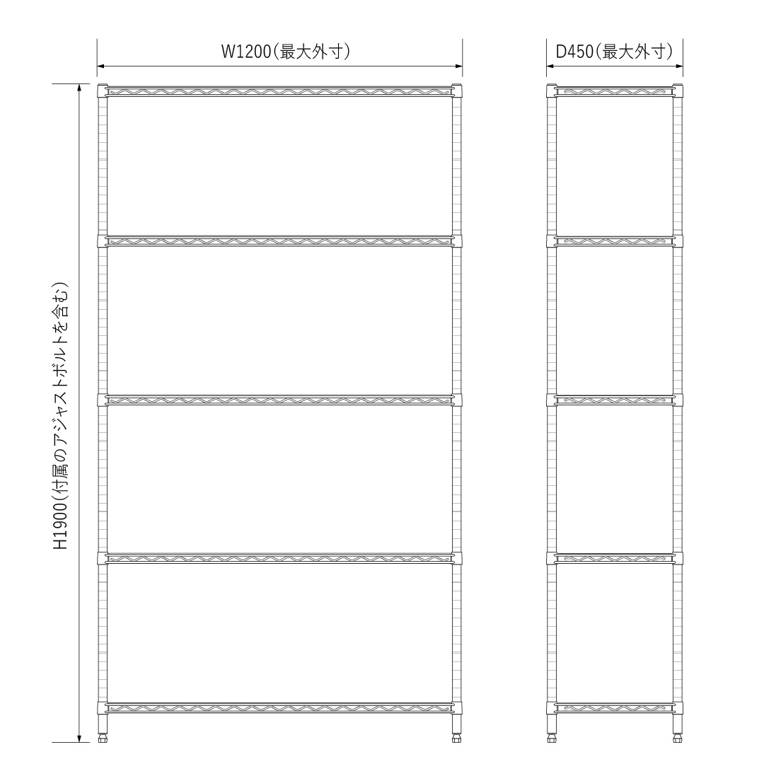 ベーシックシリーズ フラットシェルフ W1200×D450×H1900mm オリーブグリーン 5段【お客様組立品】（数量限定品）
