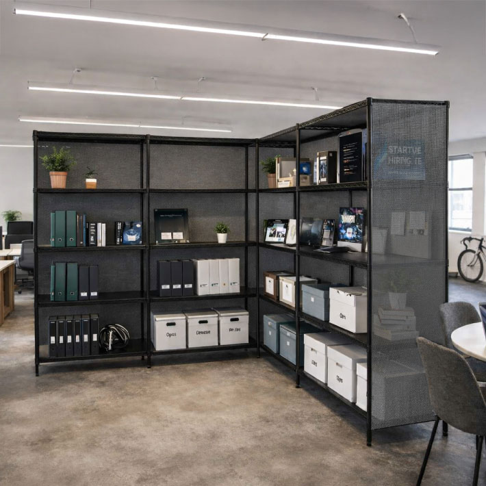 ベーシックシリーズ フラットシェルフ用パーティションスクリーン 奥行・全面用 奥行350mm／ポール1,900mmサイズ ブラック