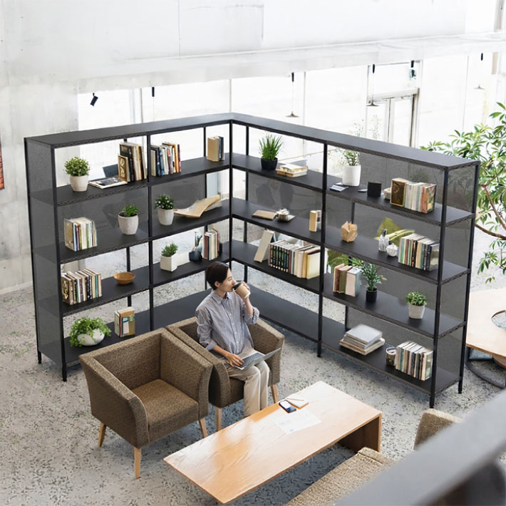 ベーシックシリーズ フラットシェルフ用パーティションスクリーン 背面・棚間用 シェルフ間口1,200mm／棚間417mm前後サイズ ブラック