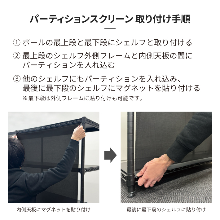 ベーシックシリーズ フラットシェルフ用パーティションスクリーン 背面・棚間用 シェルフ間口1,200mm／棚間417mm前後サイズ ブラック