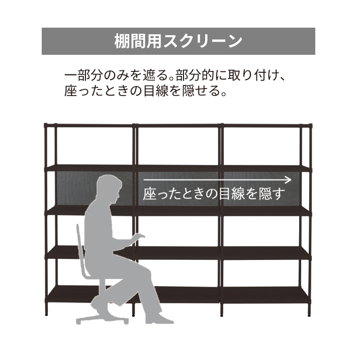 ベーシックシリーズ フラットシェルフ用パーティションスクリーン 背面・棚間用 シェルフ間口1,200mm／棚間417mm前後サイズ ブラック