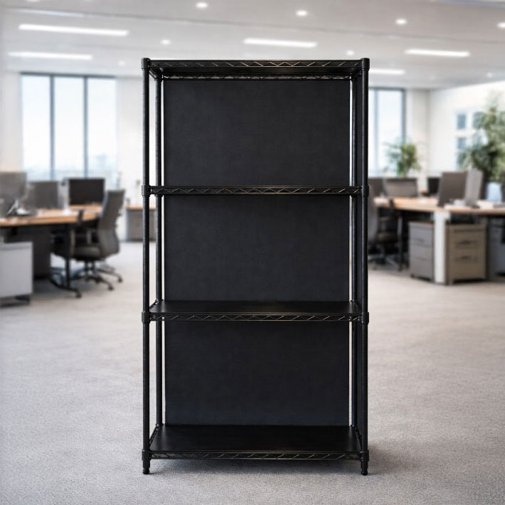 ベーシックシリーズ フラットシェルフ用パーティションスクリーン 背面・全面用 シェルフ間口1,200mm／ポール1,900mmサイズ ブラック