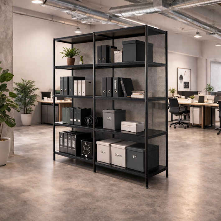 ベーシックシリーズ フラットシェルフ用パーティションスクリーン 背面・全面用 シェルフ間口1,200mm／ポール1,900mmサイズ ブラック