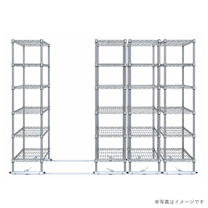 移動ストレージユニット W900×D450×H1900（6段）クローム【4台セット／全長2,750mm】 （お客様組立品）