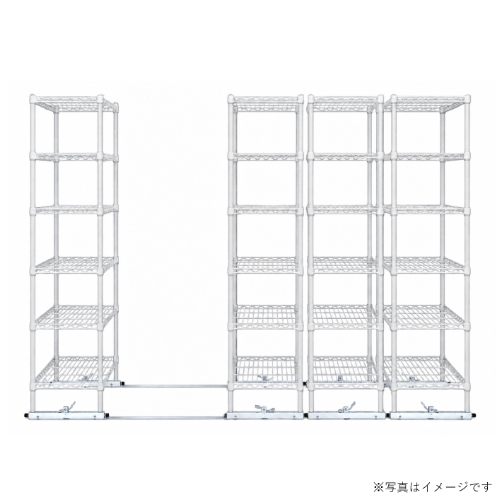 移動ストレージユニット W900×D450×H1900（6段）ホワイト【4台セット／全長2,750mm】 （お客様組立品）