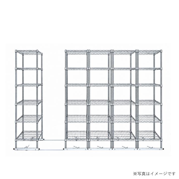 移動ストレージユニット W900×D450×H1900（6段）クローム【5台セット／全長3,000mm】 （お客様組立品）