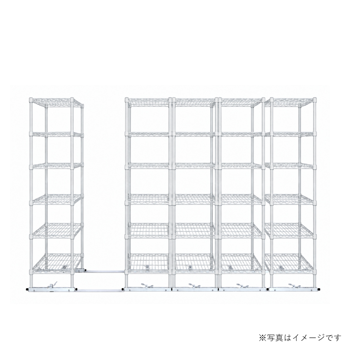 移動ストレージユニット W900×D450×H1900（6段）ホワイト【5台セット／全長3,000mm】 （お客様組立品）