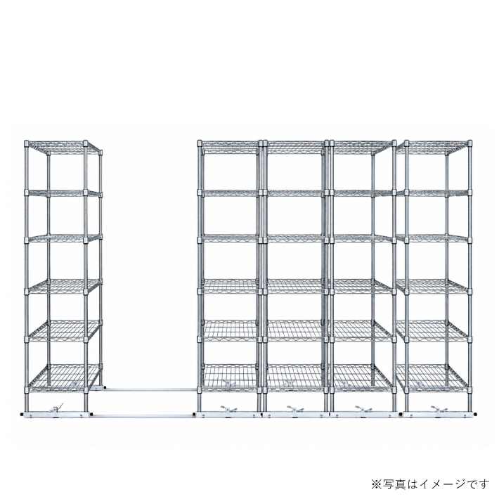 移動ストレージユニット W900×D450×H1900（6段）クローム【5台セット／全長3,250mm】 （お客様組立品）