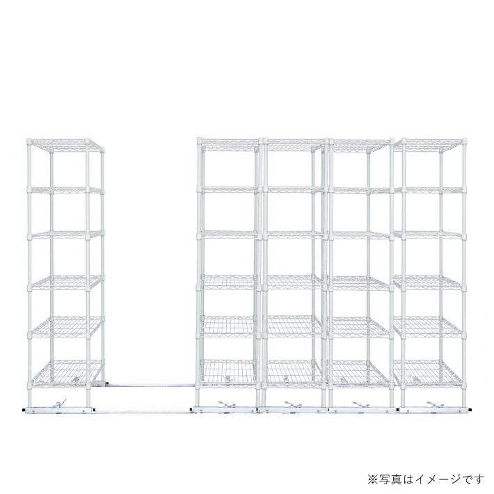移動ストレージユニット W900×D450×H1900（6段）ホワイト【5台セット／全長3,250mm】 （お客様組立品）