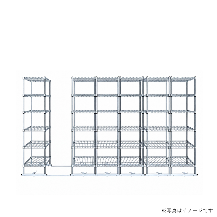 移動ストレージユニット W900×D450×H1900（6段）クローム【6台セット／全長3,500mm】 （お客様組立品）