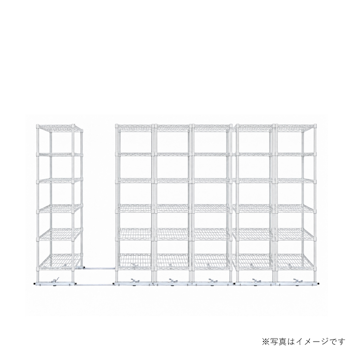 移動ストレージユニット W900×D450×H1900（6段）ホワイト【6台セット／全長3,500mm】 （お客様組立品）