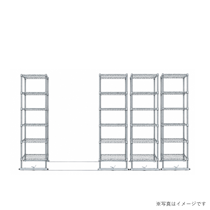 移動ストレージユニット W900×D600×H1900（6段）クローム【4台セット／全長3,500mm】 （お客様組立品）