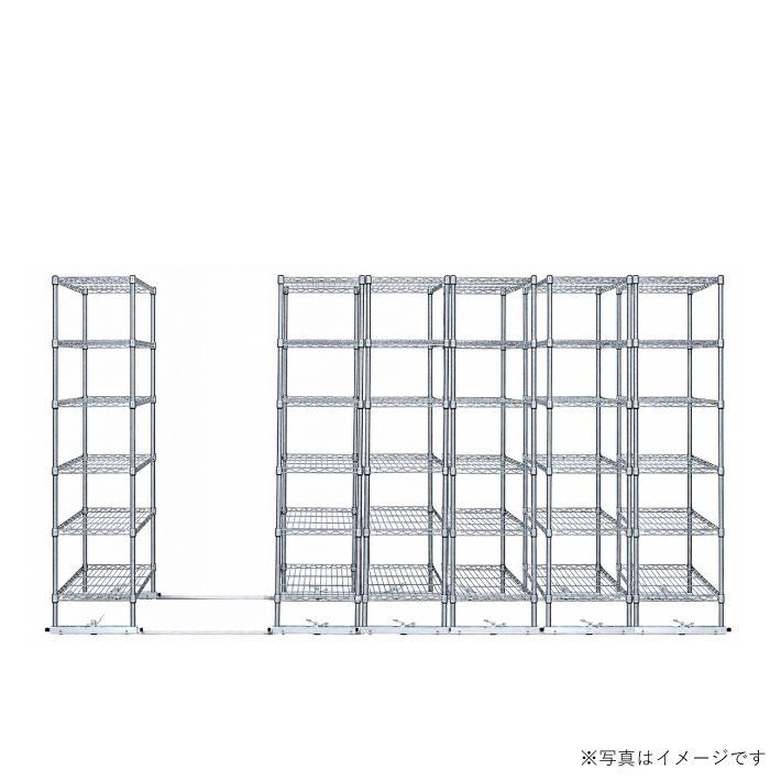 移動ストレージユニット W900×D450×H1900（6段）クローム【6台セット／全長3,750mm】 （お客様組立品）