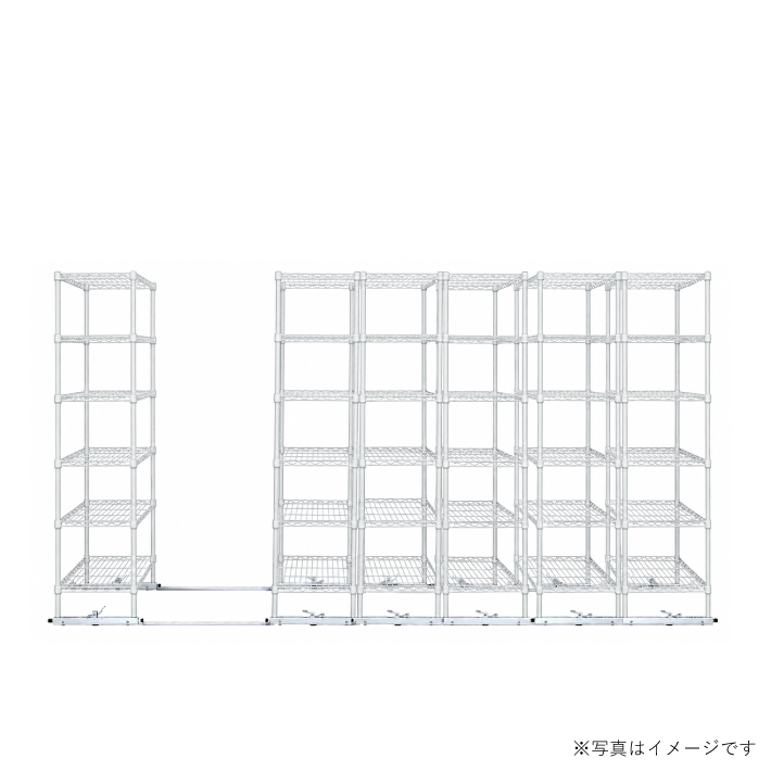 移動ストレージユニット W900×D450×H1900（6段）ホワイト【6台セット／全長3,750mm】 （お客様組立品）
