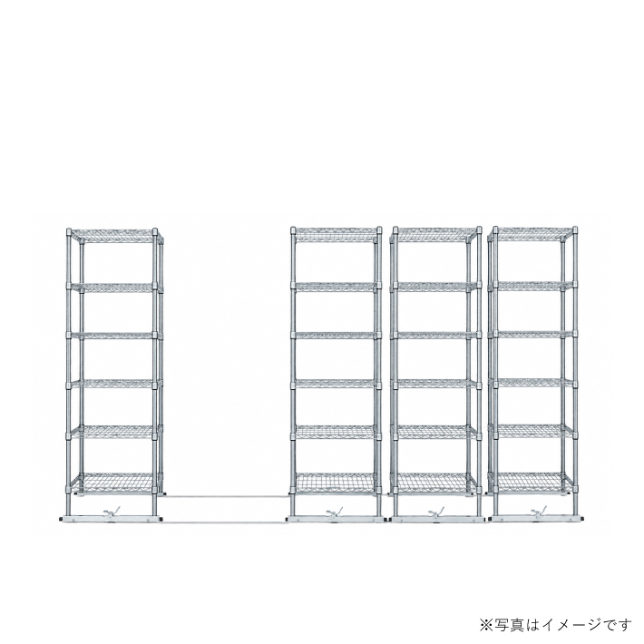 移動ストレージユニット W900×D600×H1900（6段）クローム【4台セット／全長3,750mm】 （お客様組立品）