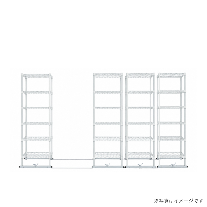 移動ストレージユニット W900×D600×H1900（6段）ホワイト【4台セット／全長3,750mm】 （お客様組立品）