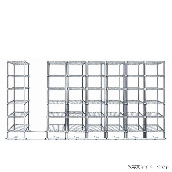 移動ストレージユニット W900×D450×H1900（6段）クローム【7台セット／全長4,000mm】 （お客様組立品）