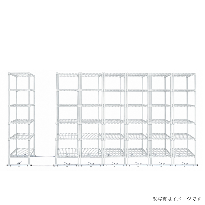 移動ストレージユニット W900×D450×H1900（6段）ホワイト【7台セット／全長4,000mm】 （お客様組立品）