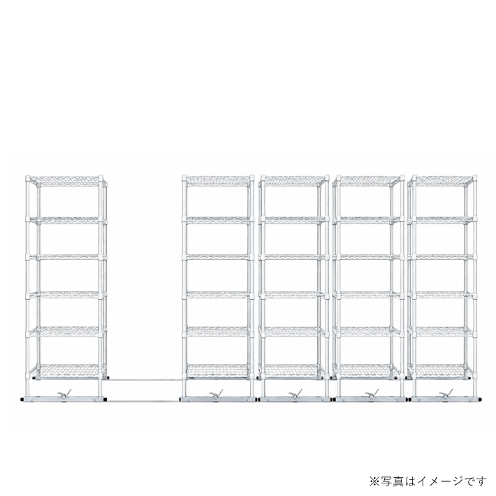 移動ストレージユニット W900×D600×H1900（6段）ホワイト【5台セット／全長4,000mm】 （お客様組立品）