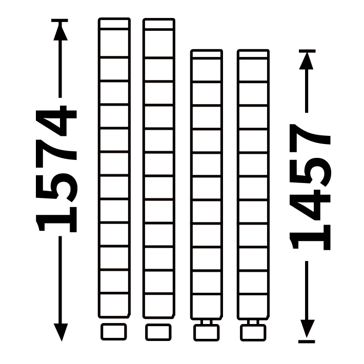 エレクターシェルフ スーパーシリーズ スランテッドシェルフ用ポール(4セット) H1574mm×2本､H1457mm×2本  Pポール SUS304 打ち込みキャスター用(ダイカストナット･アジャストボルト無) 【業務用】