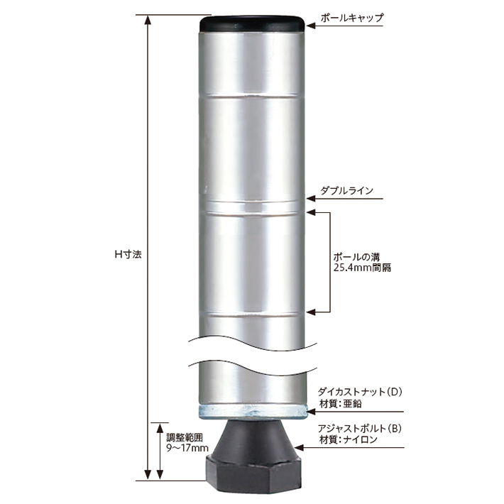 ベーシックシリーズ ヴィンテージエディション ポール H1900mm シルバー 1組2本入